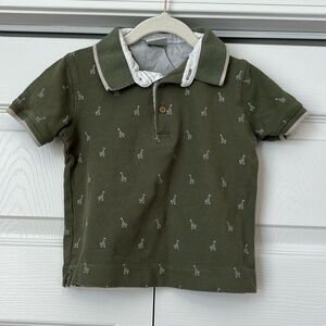 Boboli Polo Shirt‎ Giraffe Print Short Sleeve Olive Green Casual Top Size 5